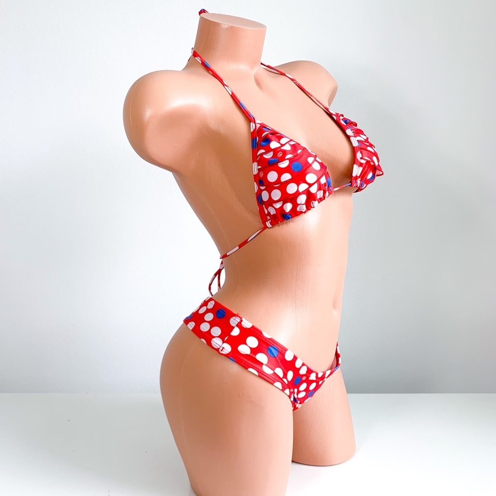 Rip Curl Red Polka Dot Triangle Bikini Set Small - image 5